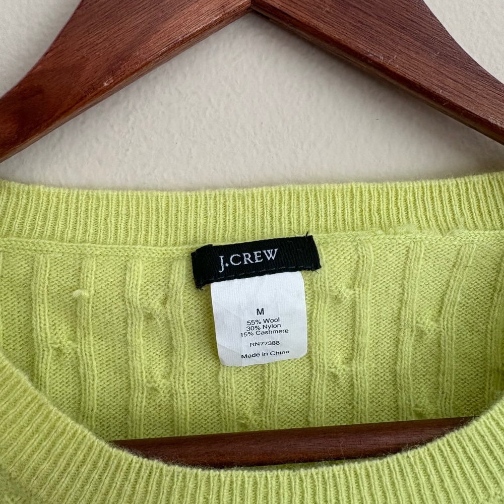 J.Crew Womens Cashmere Wool Blend Green Cable Knit Pullover Crewneck Sweater - Picture 3 of 6